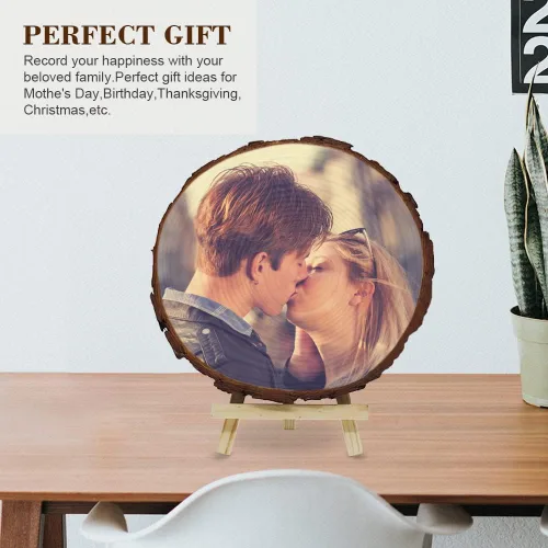 Vista 5 de Álbum de marco de fotos personalizado impresión de fotos personalizada en rodajas de madera, fotografía personalizada sobre obras de arte de madera