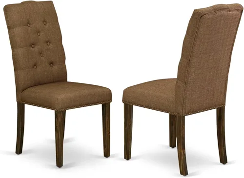Vista 14 de East West Furniture ELP3T16 Elsa Parson - Juego de 2 sillas de comedor tapizadas de tela de lino color caqui oscuro con ribete de cabeza de clavo