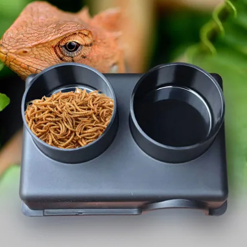 Vista 7 de Reptile Feeder Bowl with Split Use PP Black for Small Pets