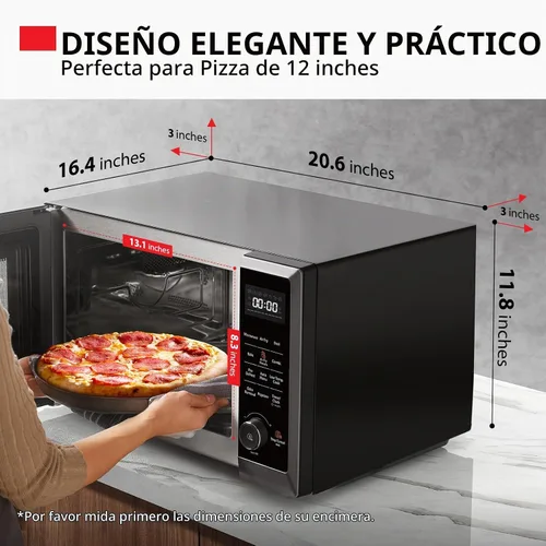 Vista 5 de TOSHIBA Horno de microondas combinado con freidora de aire 8 en 1 para encimera, con convección, parrilla, modo de eliminación de olores, plato