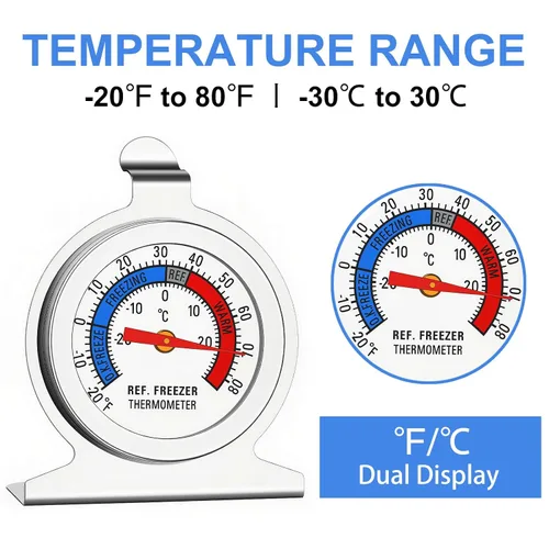 Vista 3 de Paquete de 24 termómetros de acero inoxidable para refrigerador, congelador de doble escala, con esfera grande, rango de temperatura de -20 ~ 80