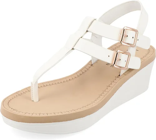 Vista 10 de Journee - Sandalias de tacón de cuña para mujer con plataforma y hebilla, correa al tobillo