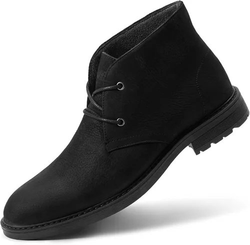 Vista 10 de Arkbird Botas Chukka para hombre, botines de cuero granulado con cordones de moda y comodidad casual Oxfords Marrón oscuro