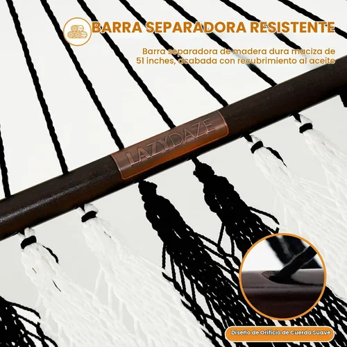 Vista 5 de Lazy Daze Hammocks Hamaca doble de cuerda caribeña de 10.5 pies para 2 personas, hamaca de poliéster tejida a mano con barras separadoras