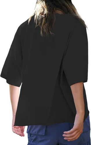 Vista 3 de Tankaneo Camisetas de media manga para mujer, con hombros caídos, cuello redondo, casual, holgadas, básicas
