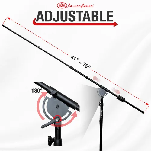 Vista 3 de AxcessAbles AXCMB-T Soporte de micrófono resistente con base de trípode ponderada Soporte de micrófono superior de 80.5 pulgadas de altura