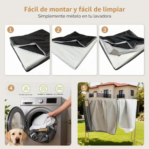 Vista 6 de Cama grande para perros con espuma viscoelástica de gel refrescante, cama ortopédica impermeable para mascotas con funda lavable y parte inferior