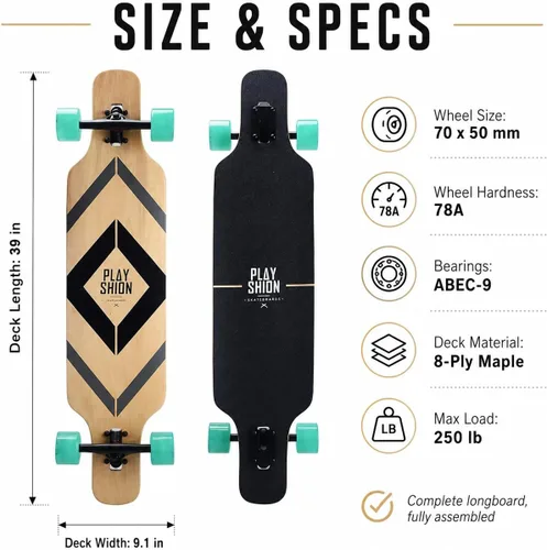Vista 3 de Playshion Drop Through Freestyle - Patineta de tablero largo