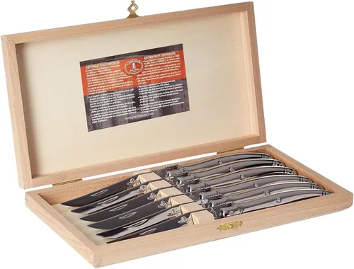 Vista 9 de Jean Dubost Laguiole - Juego de cuchillos para carne (6 unidades), mangos marfil - Hojas de 2.5 mm - Acero inoxidable resistente a la oxidación