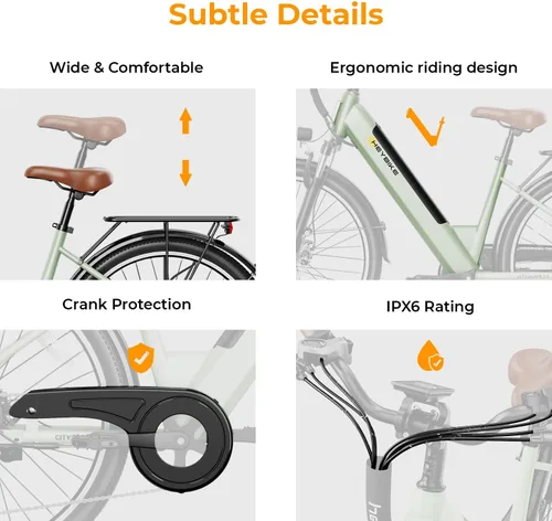 Vista 6 de Heybike Bicicleta eléctrica Cityscape 2.0 para adultos con motor de pico de 1200 W, batería extraíble de 468 Wh, bicicleta eléctrica de 50 millas