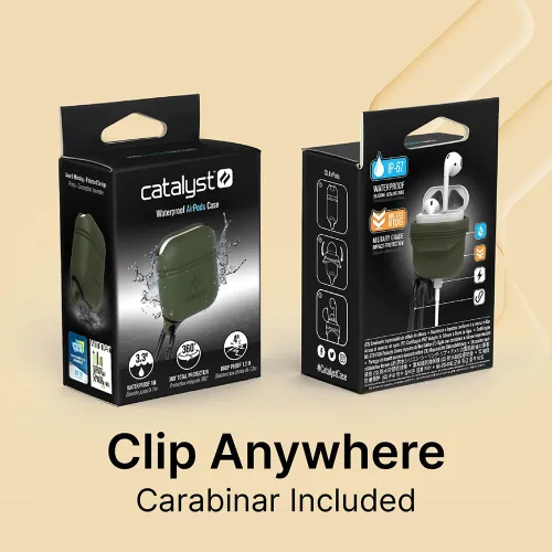 Vista 7 de Catalyst - Funda impermeable para AirPods (1ª generación, 2ª generación) edición premium, silicona protectora, carga inalámbrica, mosquetón, a
