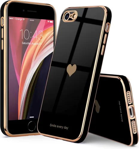 Vista 7 de Teageo Funda para iPhone SE 2022, SE 2020, iPhone 7, iPhone 8, funda para teléfono para mujeres y niñas, lindo corazón de amor, chapado brillante