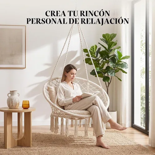 Vista 2 de Silla colgante de macramé para dormitorio, hamaca columpio para interiores