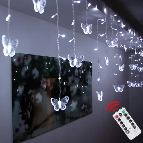 Vista 9 de Luces de Cortina de Mariposas, 4.9 pies, 48 Luces de Hadas LED USB para Ventana, 10 Mariposas, 8 Modos, Luces de Cadena con Parpadeo de Luciérnaga