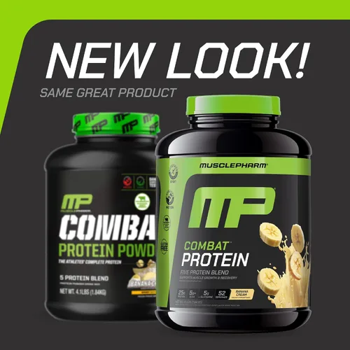 Vista 3 de MusclePharm Combat Protein Powder, sabor crema de plátano, alimenta los músculos para entrenamientos productivos, 5 fuentes de proteína incluyendo