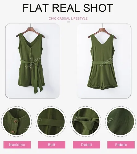Vista 3 de Dokotoo Enterizo para mujer, elegante, informal, de una pieza, sin mangas, con bolsillos, cuello en V, botones frontales