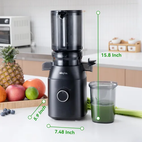 Vista 6 de Máquinas exprimidoras, exprimidor de prensa en frío con canal de alimentación grande de 4.3 pulgadas para frutas y verduras enteras, máquina Negro