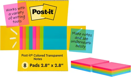 Vista 16 de Post-it Notas transparentes, 2.8 pulgadas x 2.8 pulgadas, notas adhesivas transparentes, suministros de regreso a la escuela, productos de oficina