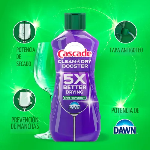 Vista 3 de Cascade Rinse Aid Clean & Dry Booster Dishwasher Liquid, Gel & Detergent Pods for Sparkling Clean Dishes, Dishwasher Soap, Tablets & Rinse Aid Dry