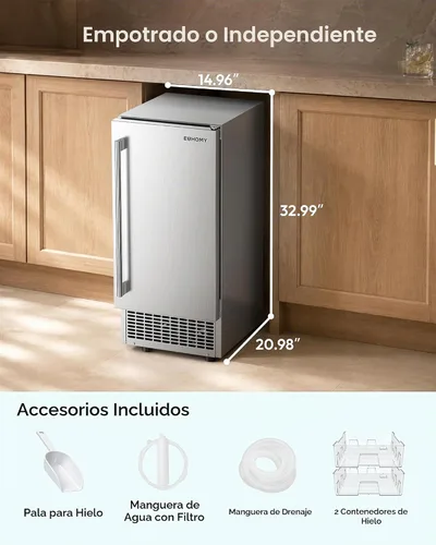 Vista 9 de EUHOMY Under Counter Nugget Ice Maker, 75lbs/24H, Self-Cleaning, Silver