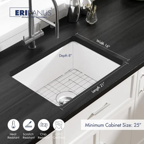 Vista 4 de Eridanus - Fregadero de cocina rectangular de cerámica (23.5 x 18.5 pulgadas)