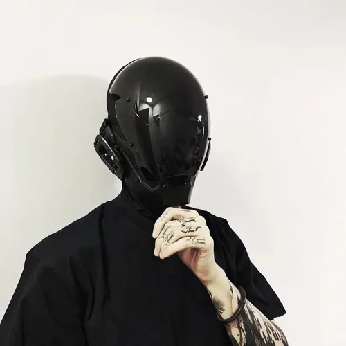 Vista 2 de Cyberpunk - Máscara de casco para hombre para cosplay, máscara futurista fresca Cyberpunk, accesorios para casco de cosplay, disfraz facial, negro