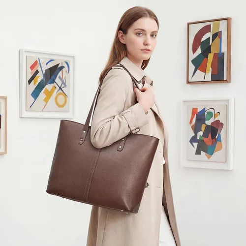 Vista 3 de S-ZONE Bolsa de mano para mujer, bolsos de trabajo, bolsos de mano, correa Café