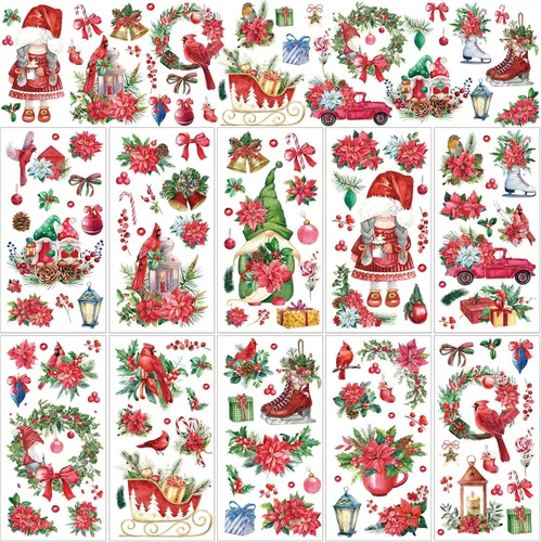 Vista 7 de Lincia - 10 hojas de calcomanías navideñas para manualidades y muebles, calcomanías de transferencia por fricción, muñeco de nieve, gnomo, reno