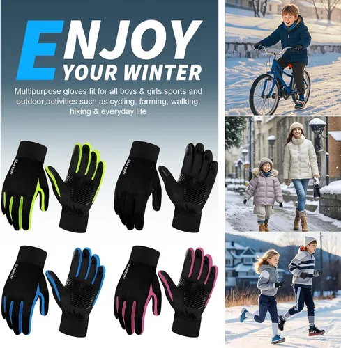 Vista 7 de Sukeen Guantes de invierno para niños, antideslizantes para pantalla táctil, guantes de ciclismo para niños y niñas, guantes ligeros para correr
