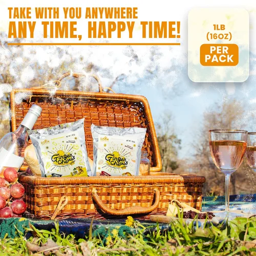 Vista 6 de Fusion Select Ginger Chews - Delicias dulces y confitadas suaves de Indonesia - Promueven el alivio de las náuseas matutinas, malestar estomacal