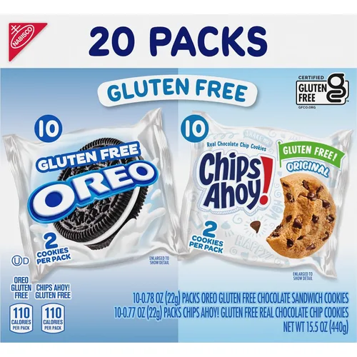 Vista 13 de OREO Galletas Sándwich de Chocolate y CHIPS AHOY! Galletas con Chispas de Chocolate Sin Gluten Paquete Variado de Galletas, 20 Paquetes de Snacks