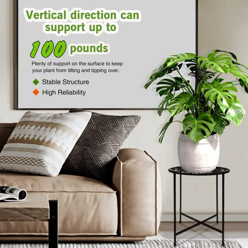 Vista 6 de Soporte para plantas para interiores y exteriores, paquete de 2 soportes para macetas de 15 pulgadas de alto, soporte redondo de esquina de metal