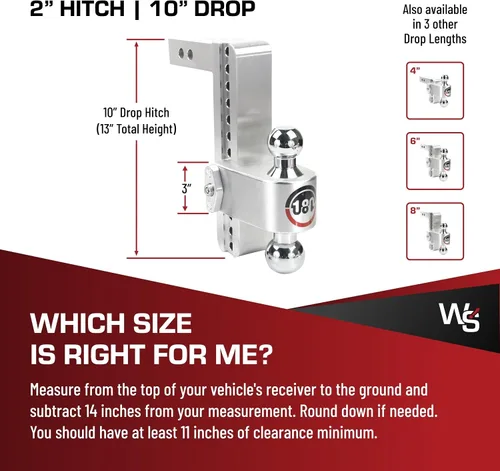 Vista 5 de Weigh Safe Soporte de bola de enganche de remolque ajustable, enganche de caída ajustable de 10 pulgadas para receptor de 2 pulgadas con 4 piezas