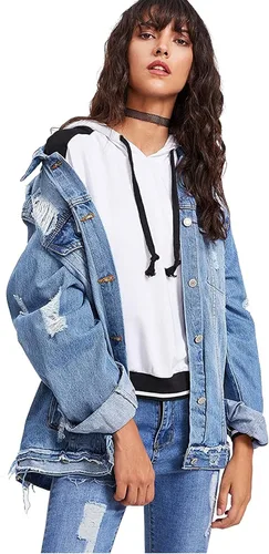 Vista 3 de Chaqueta Floerns de jeans informal de manga larga desgastada para mujer