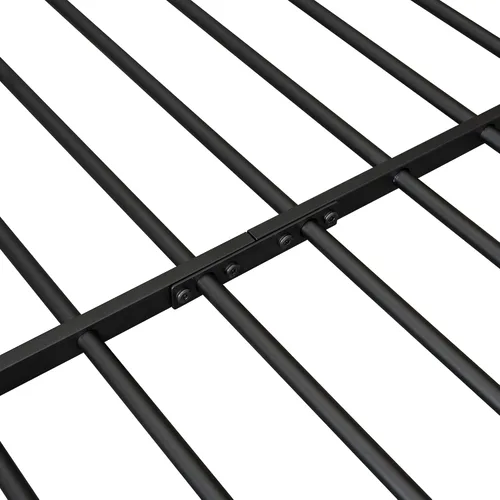 Vista 9 de Cama juguetona en forma de casa de tamaño matrimonial con estantes y luces, marco de cama de metal con techo para niños, adolescentes y adultos, un