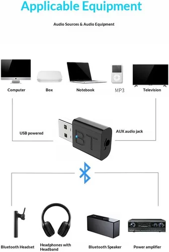 Vista 3 de 2 en 1 Bluetooth 5.0 USB y adaptador de audio AUX de 0.138 in - Transmisor y receptor Bluetooth inalámbrico para automóvil, estéreo doméstico, PC