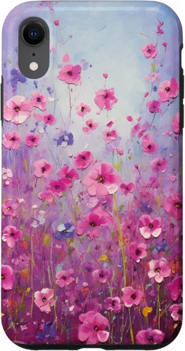Vista 25 de Happy Pink Flowers Painting Field Purple Colors Case for iPhone 17