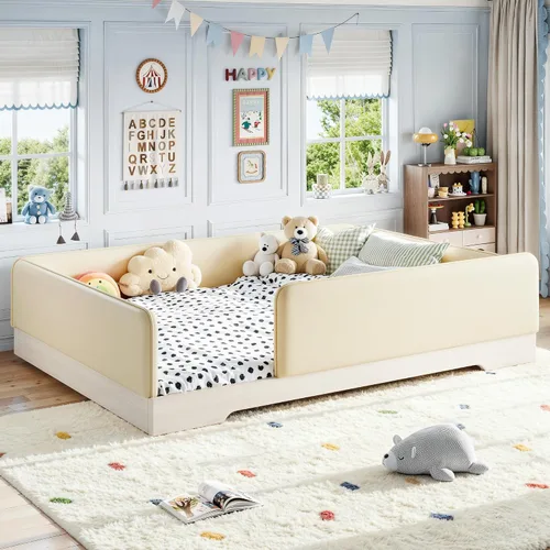 Vista 14 de Bellemave Twin Size Corduroy Upholstered Montessori Floor Bed Frame,Beige