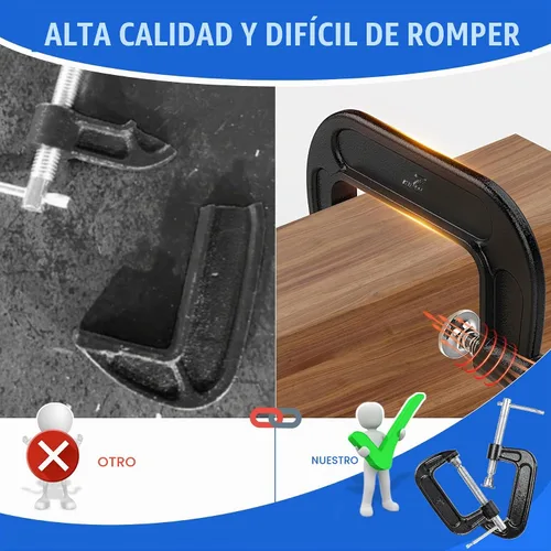 Vista 5 de MYFAMIREA Juego de 8 abrazaderas C de 2 pulgadas de acero resistente con marco de hierro fundido, mango en T deslizante, más estabilidad