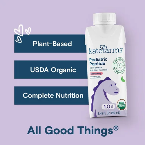 Vista 4 de KATE FARMS Fórmula de Péptidos Pediátricos Orgánicos 1.0, Fresa, Nutrición Hidrolizada a Base de Plantas de Fuente Única para Alimentación Oral