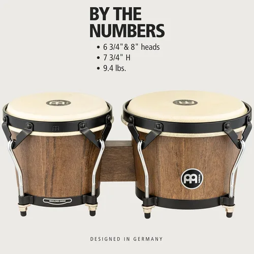 Vista 7 de Meinl Percussion HTB100WB-M Headliner Traditional Designer Series Bongos de madera, marrón nogal