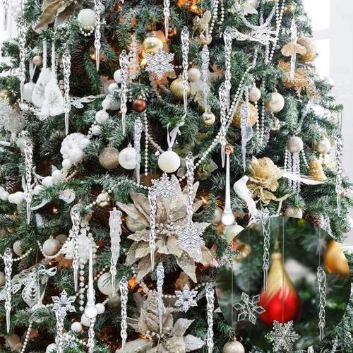 Vista 7 de 50 piezas de decoración de Navidad acrílico copo de nieve carámbano árbol de Navidad colgante transparente DIY adorno colgante decoración de fiesta