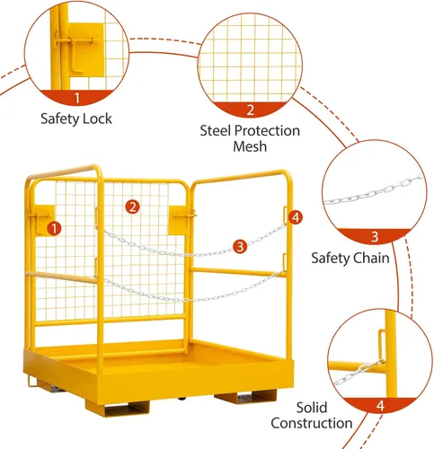 Vista 3 de Forklift Safety Cage 36"x36" Foldable Forklift Work Platform 1200 Lbs Carbon Steel Man Basket for Warehouse Factory Maintenance