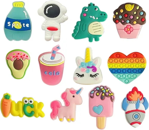 Vista 5 de monochef Dijes para zapatos para niñas y adolescentes paquete de 30 dijes de decoración de zapatos al azar, dijes de unicornio para zapatos