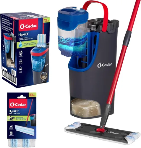 Vista 19 de O-Cedar H2prO Sistema de trapeador plano Herramienta de limpieza rápida Limpia con agua limpia Mopa de microfibra reutilizable y lavable a
