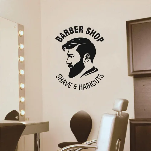 Vista 2 de Adhesivo decorativo de pared para peluquería, corte de pelo y afeitado (negro)