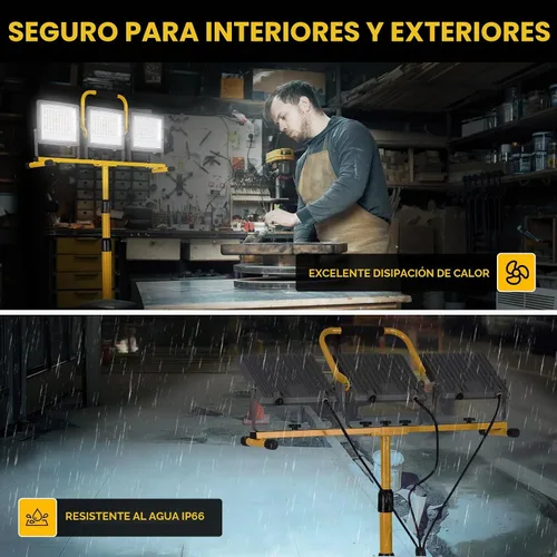 Vista 4 de Luces de trabajo LED de 30000 lúmenes con soporte - Luz de trípode plegable impermeable de 3 cabezales ajustables, luz de día de 6500K