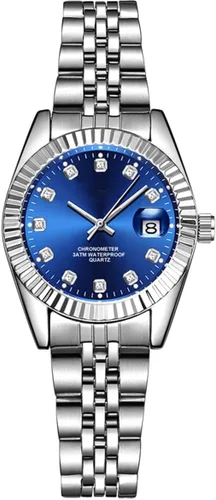 Vista 14 de Reloj analógico de cuarzo para mujer, clásico, plateado, de acero inoxidable, resistente al agua, reloj analógico Plateado (Classic Silver)