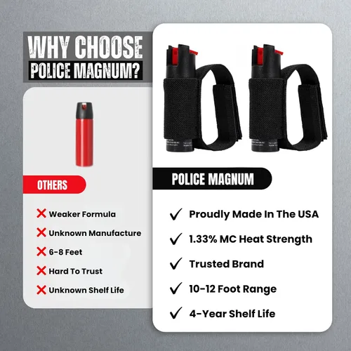 Vista 7 de POLICE MAGNUM Aerosol de pimienta para autodefensa - Equipo de seguridad para correr, trotar, caminar por la noche, fabricado en los Estados Unidos