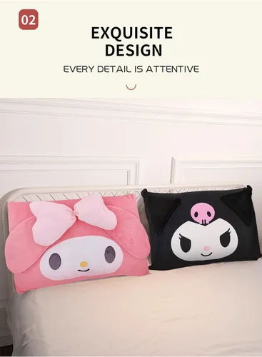 Vista 2 de Funda de almohada linda de dibujos animados de anime de doble cara de felpa para decoración de dormitorio de niña, funda de almohada de algodón